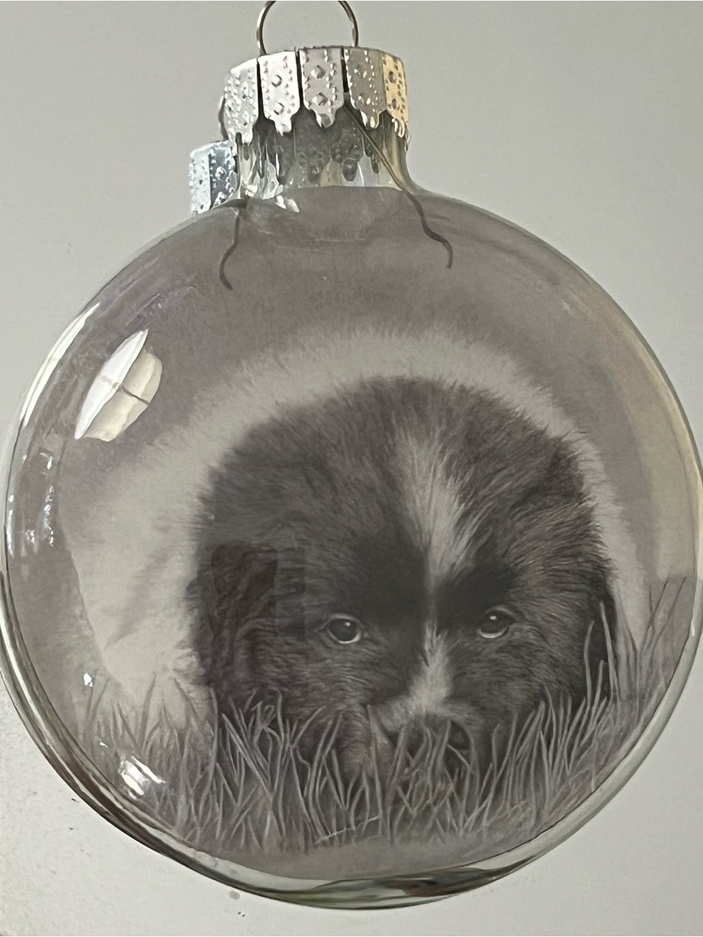 Landseer Newfoundland Puppy Glass Ornament 🆕 3.25” diameter 2 sided “Little One”